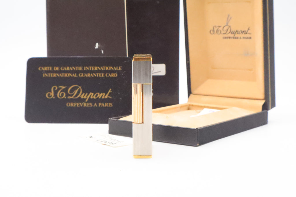 S.T. Dupont Ligne 2 Petit Modele small brushed palladium lighter, reference 15401, new old stock with box, guarantee card and papers