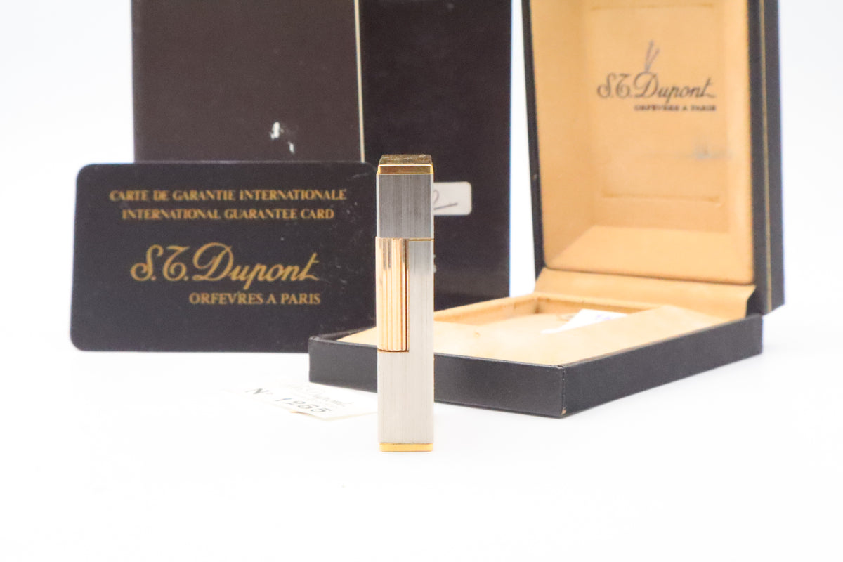 S.T. Dupont Ligne 2 Petit Modele small brushed palladium lighter, reference 15401, new old stock with box, guarantee card and papers