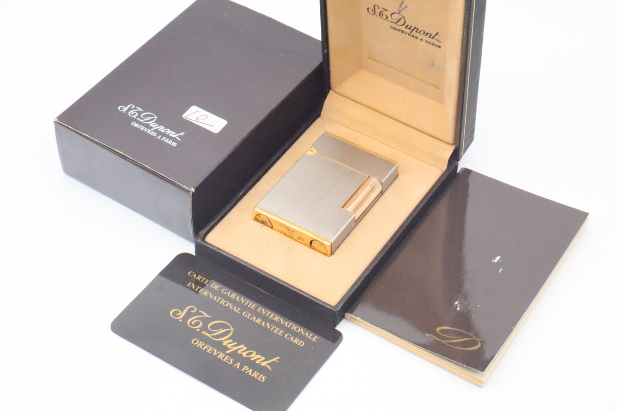 S.T. Dupont Ligne 2 Petit Modele small brushed palladium lighter, reference 15401, new old stock with box, guarantee card and papers