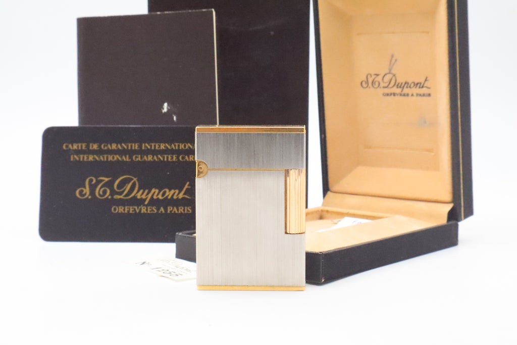 S.T. Dupont Ligne 2 Petit Modele small brushed palladium lighter, reference 15401, new old stock with box, guarantee card and papers
