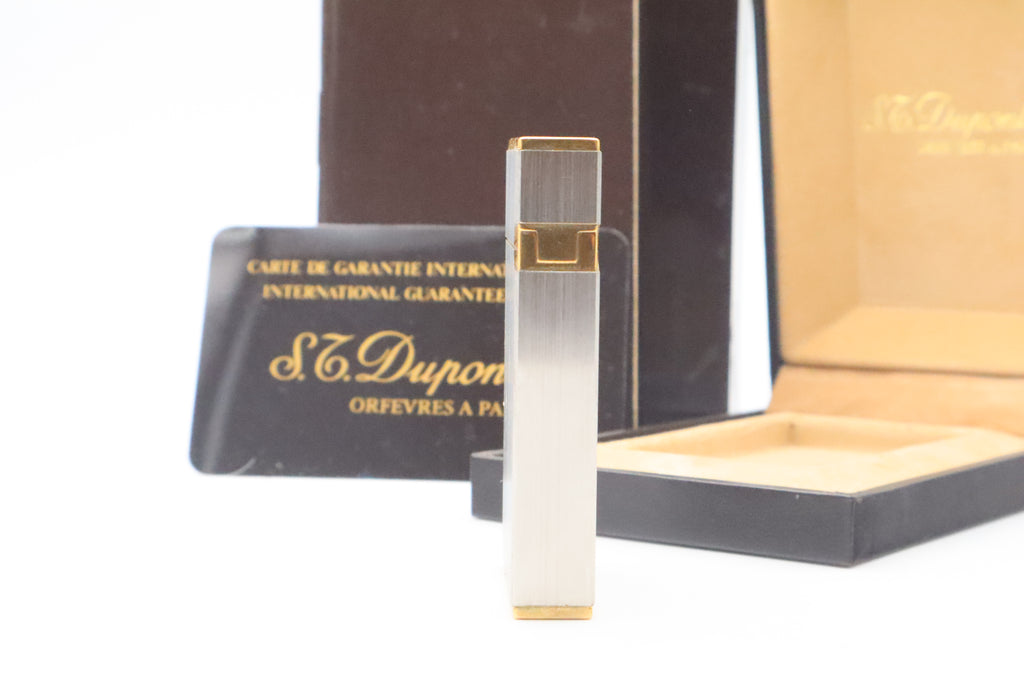 S.T. Dupont Ligne 2 Grand Modele large brushed palladium lighter, reference 16401, new old stock with box, guarantee card and papers