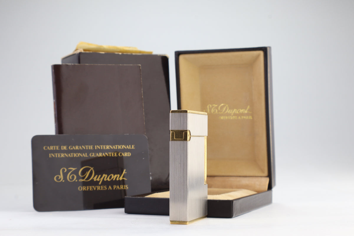 S.T. Dupont Ligne 2 Grand Modele large brushed palladium lighter, reference 16401, new old stock with box, guarantee card and papers