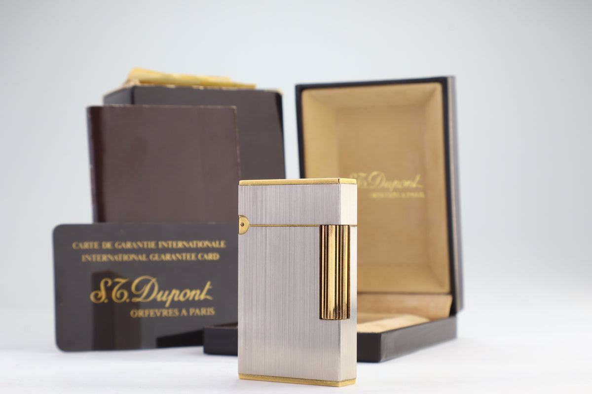 S.T. Dupont Ligne 2 Grand Modele large brushed palladium lighter, reference 16401, new old stock with box, guarantee card and papers