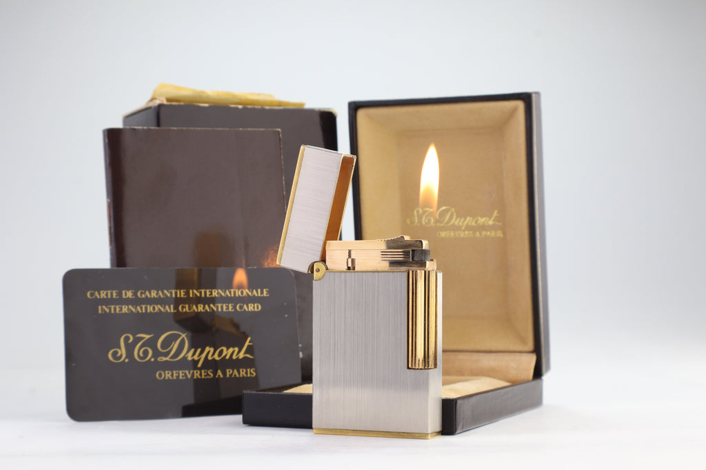S.T. Dupont Ligne 2 Grand Modele large brushed palladium lighter, reference 16401, new old stock with box, guarantee card and papers
