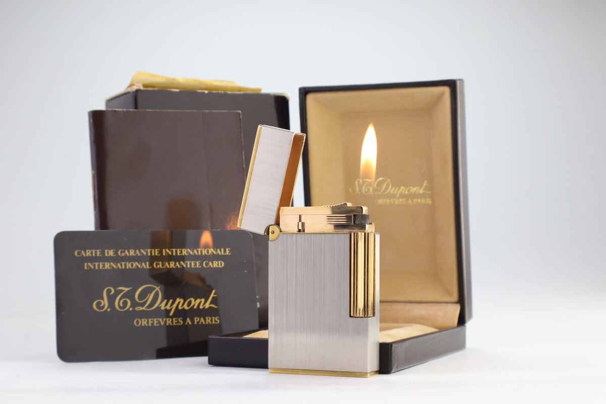 S.T. Dupont Ligne 2 Grand Modele large brushed palladium lighter, reference 16401, new old stock with box, guarantee card and papers
