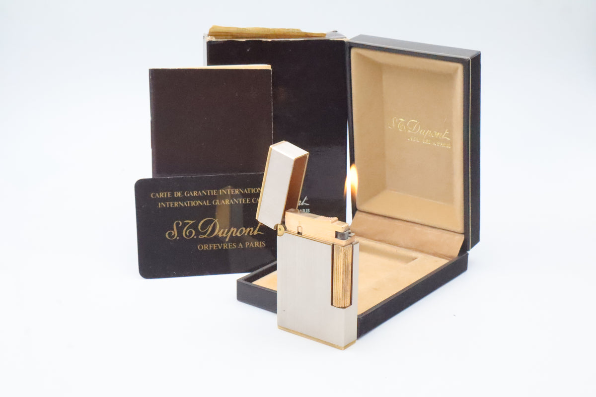S.T. Dupont Ligne 2 Grand Modele large brushed palladium lighter, reference 16401, new old stock with box, guarantee card and papers