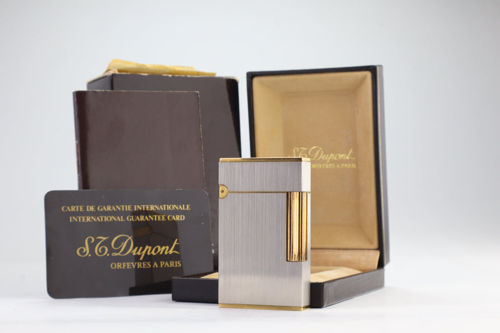 S.T. Dupont Ligne 2 Grand Modele large brushed palladium lighter, reference 16401, new old stock with box, guarantee card and papers