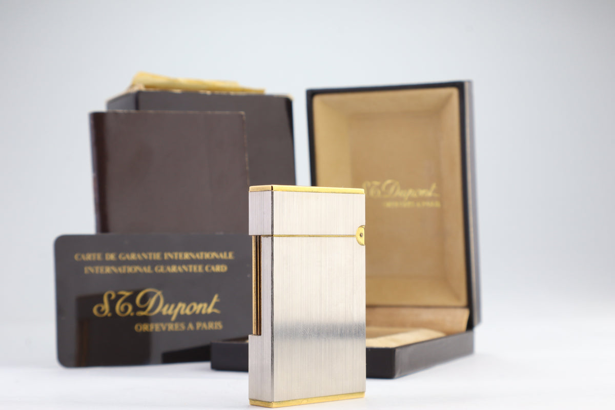 S.T. Dupont Ligne 2 Grand Modele large brushed palladium lighter, reference 16401, new old stock with box, guarantee card and papers