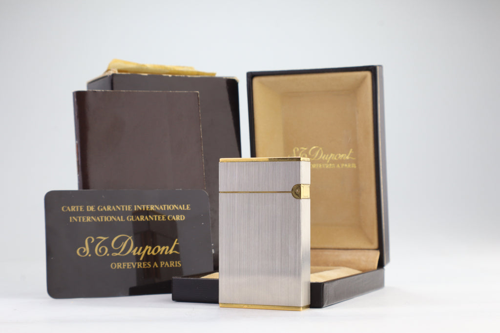 S.T. Dupont Ligne 2 Grand Modele large brushed palladium lighter, reference 16401, new old stock with box, guarantee card and papers