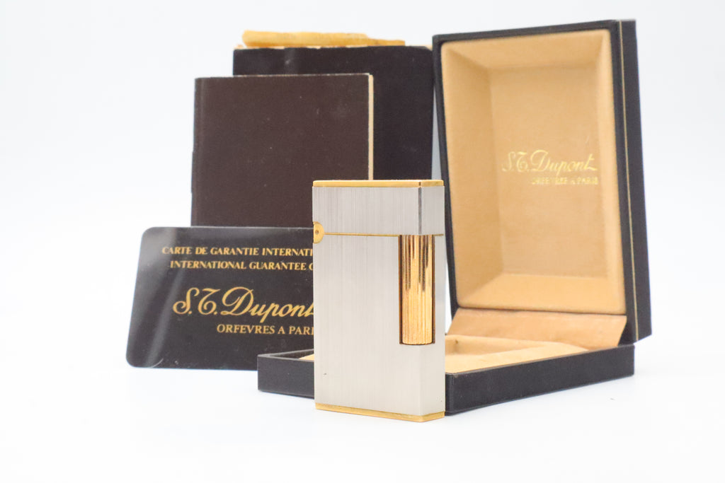 S.T. Dupont Ligne 2 Grand Modele large brushed palladium lighter, reference 16401, new old stock with box, guarantee card and papers