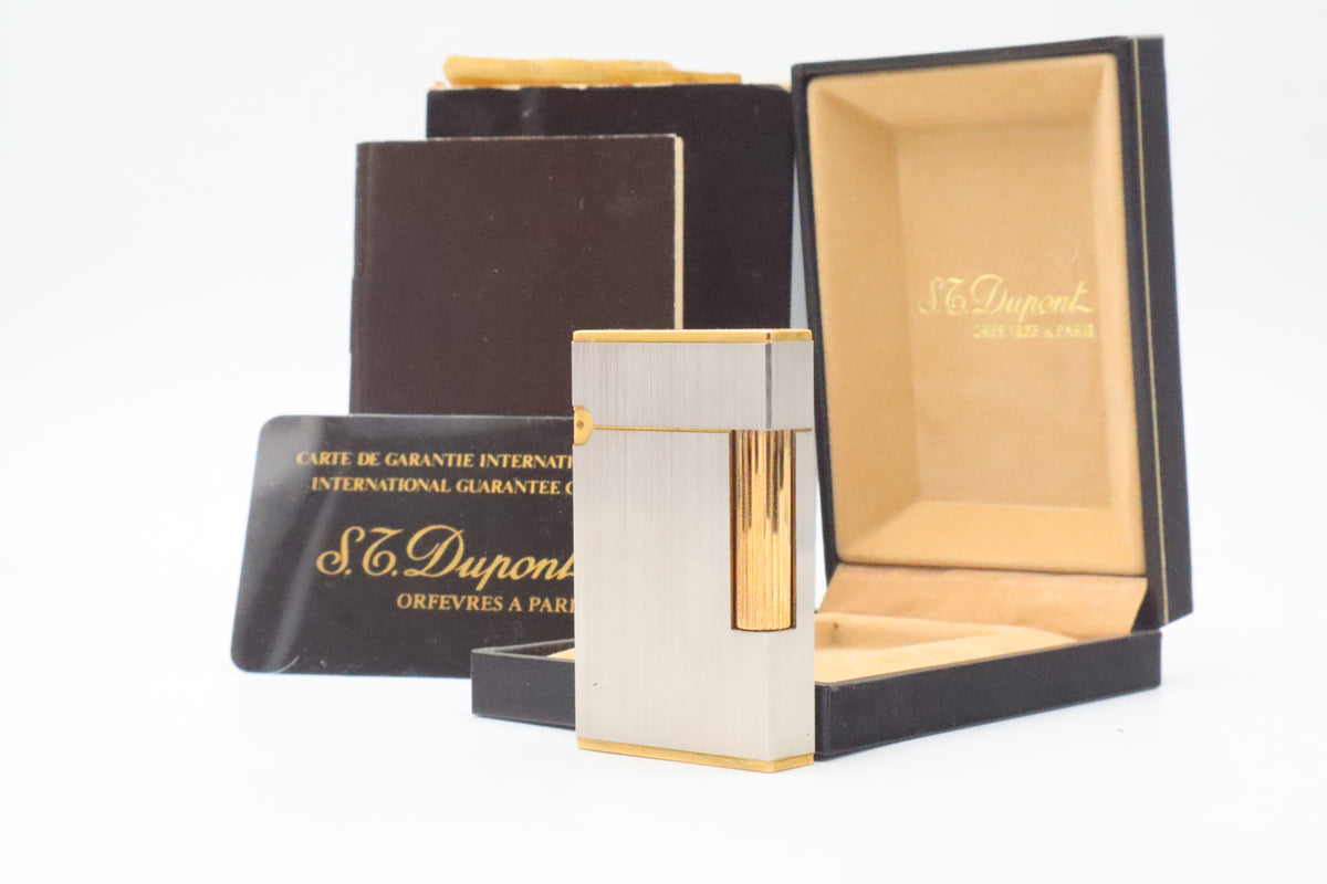 S.T. Dupont Ligne 2 Grand Modele large brushed palladium lighter, reference 16401, new old stock with box, guarantee card and papers