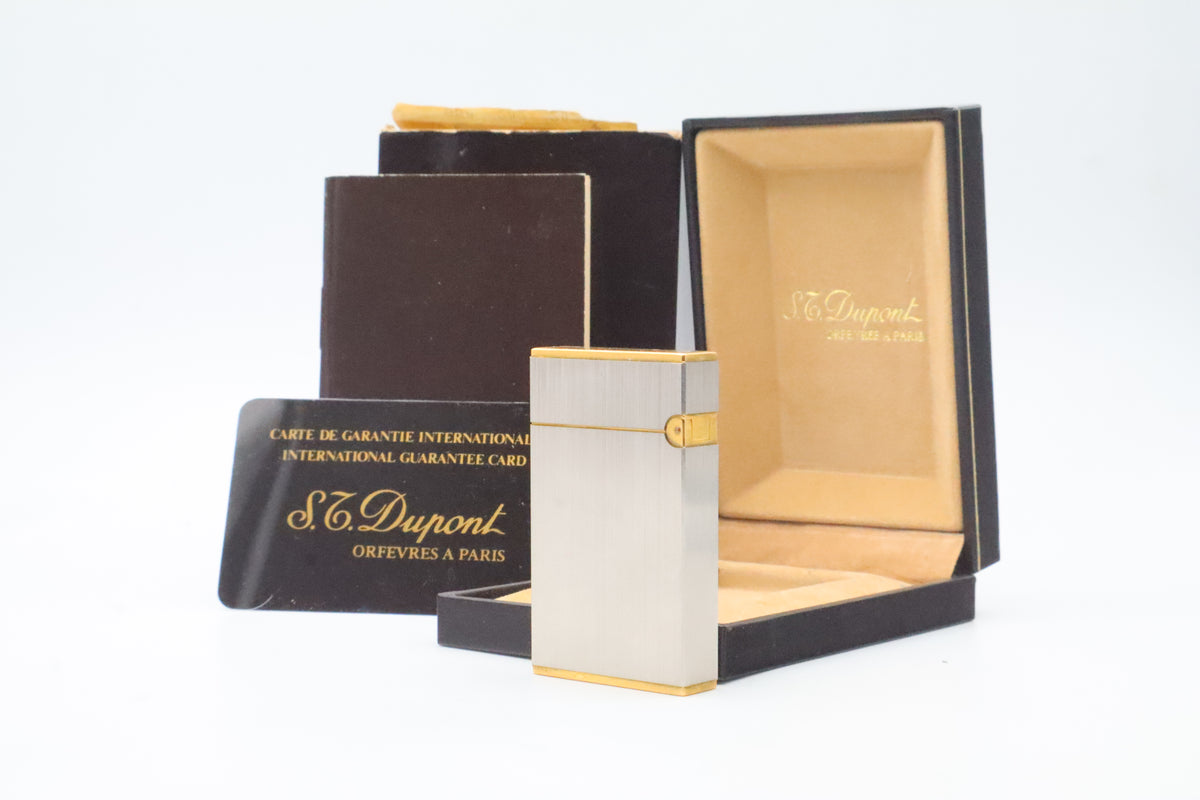 S.T. Dupont Ligne 2 Grand Modele large brushed palladium lighter, reference 16401, new old stock with box, guarantee card and papers