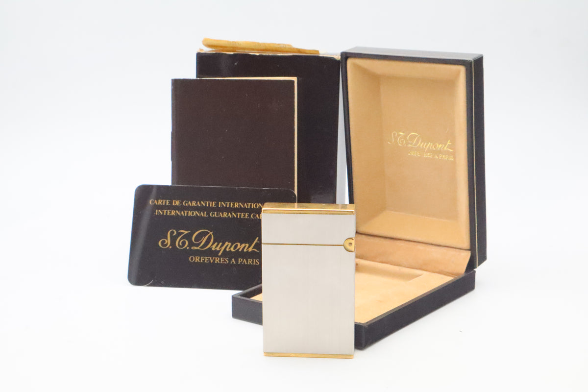 S.T. Dupont Ligne 2 Grand Modele large brushed palladium lighter, reference 16401, new old stock with box, guarantee card and papers