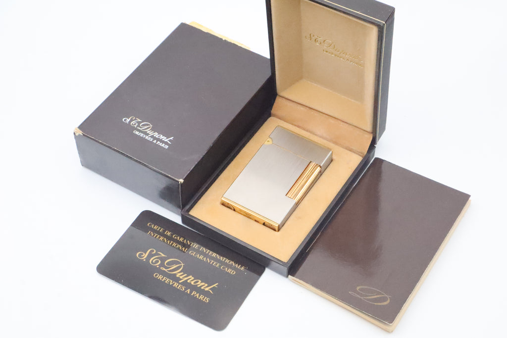 S.T. Dupont Ligne 2 Grand Modele large brushed palladium lighter, reference 16401, new old stock with box, guarantee card and papers