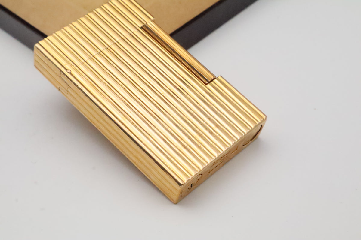 S.T. Dupont Ligne 2 Grand Modele large gold vertical stripes lighter with original box and guarantee card