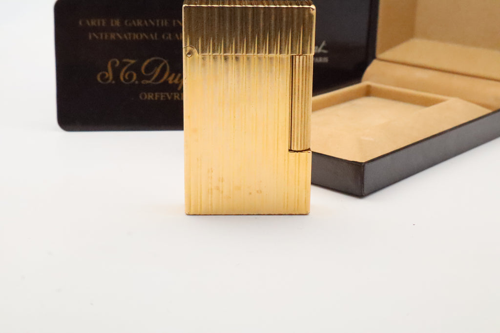 S.T. Dupont Ligne 2 Grand Modele large gold vertical stripes lighter with original box and guarantee card