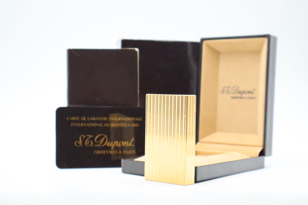 S.T. Dupont Ligne 2 Grand Modele large gold vertical stripes lighter with original box and guarantee card
