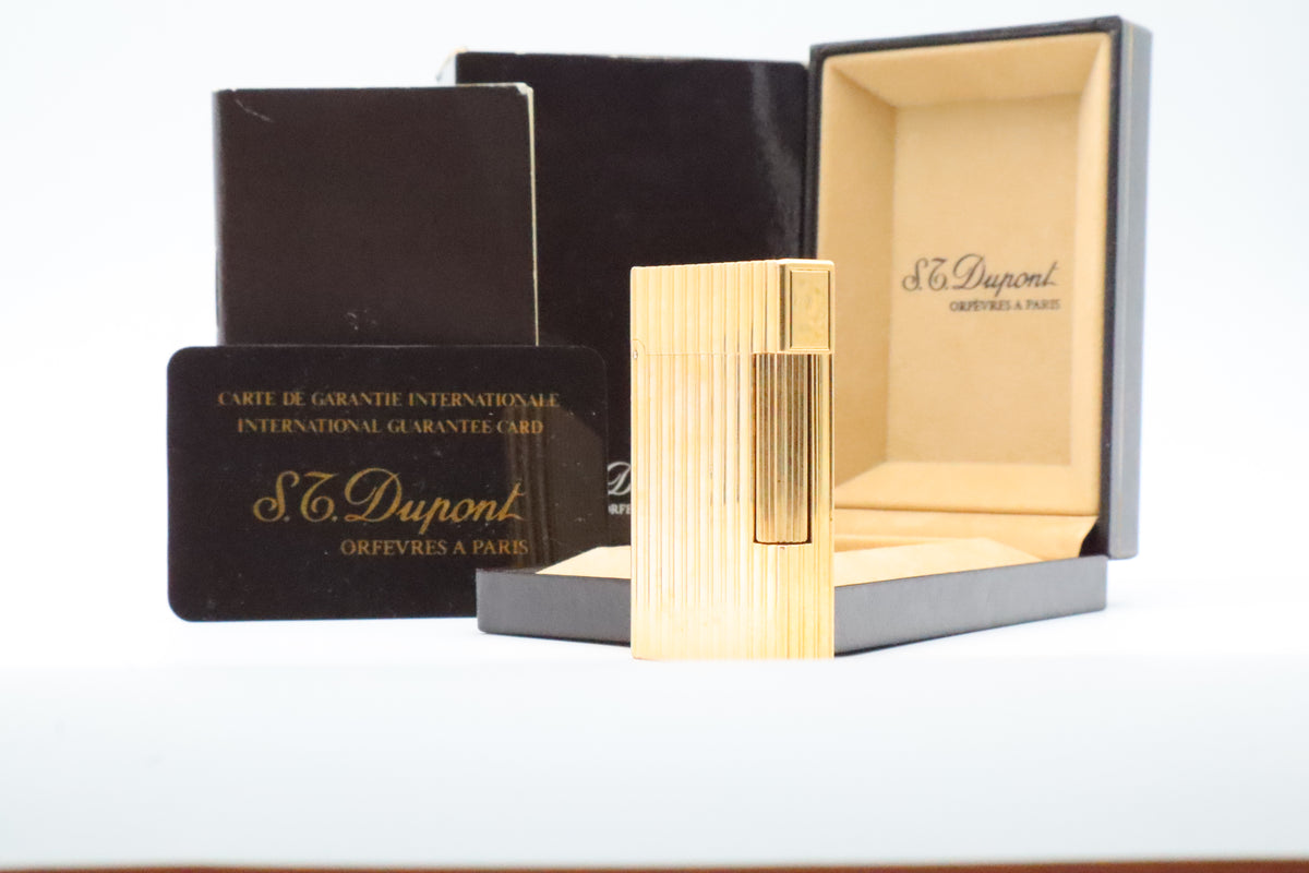 S.T. Dupont Ligne 2 Grand Modele large gold vertical stripes lighter with original box and guarantee card