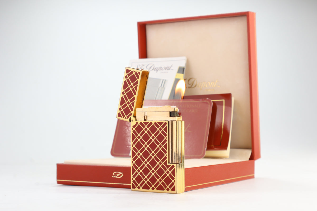 S.T. Dupont Ligne 2 large rouge Cloisonne Laque de Chine lighter with box