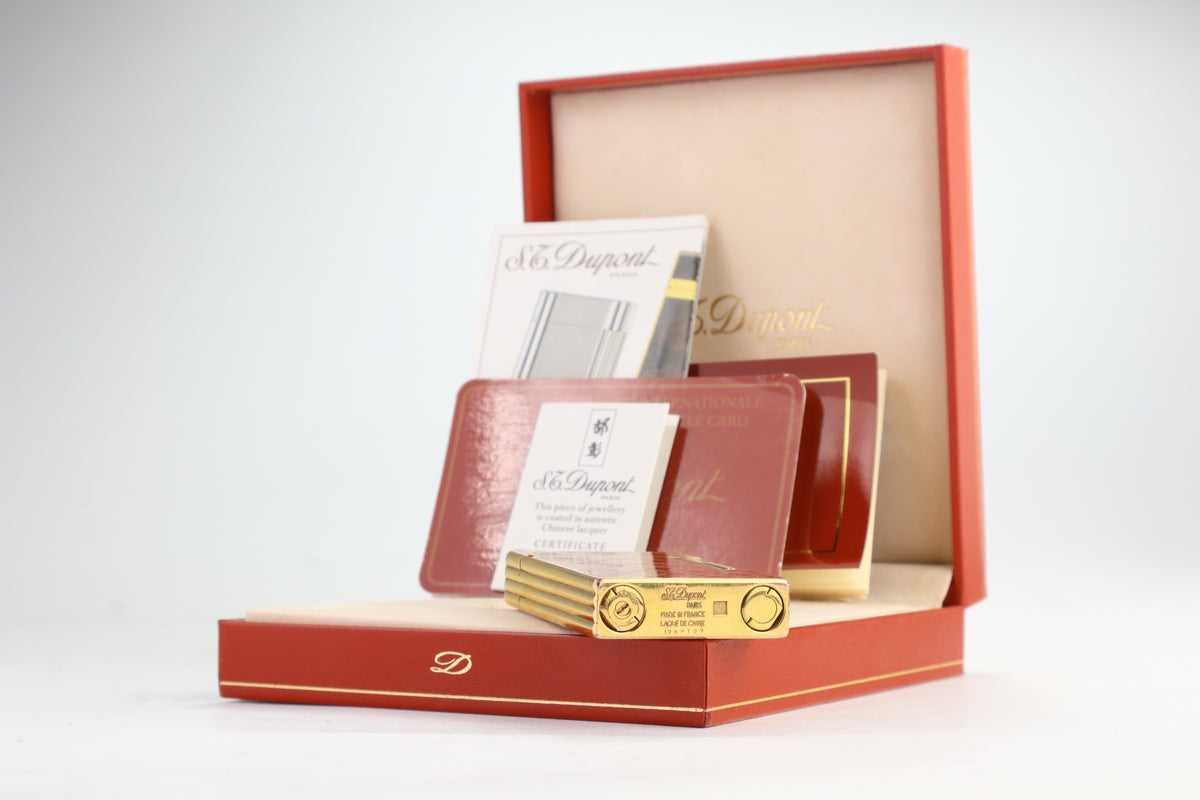 S.T. Dupont Ligne 2 large rouge Cloisonne Laque de Chine lighter with box