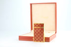 S.T. Dupont Ligne 2 Grand Modele lighter in red laque de chine with a gold cloisonne lattice, in its original red box
