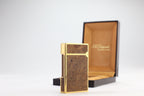 S.T. Dupont Ligne 2 Grand Modele lighter with figured burl wood panels and gold plated trim, with its original box