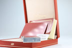 S.T. Dupont Ligne 2 Montparnasse large silver lighter with vertical striping, with its red box, papers and guarantee card