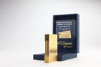 S.T. Dupont Ligne 2 pipe lighter in gold with vertical striping, with its navy box and numbered certificate